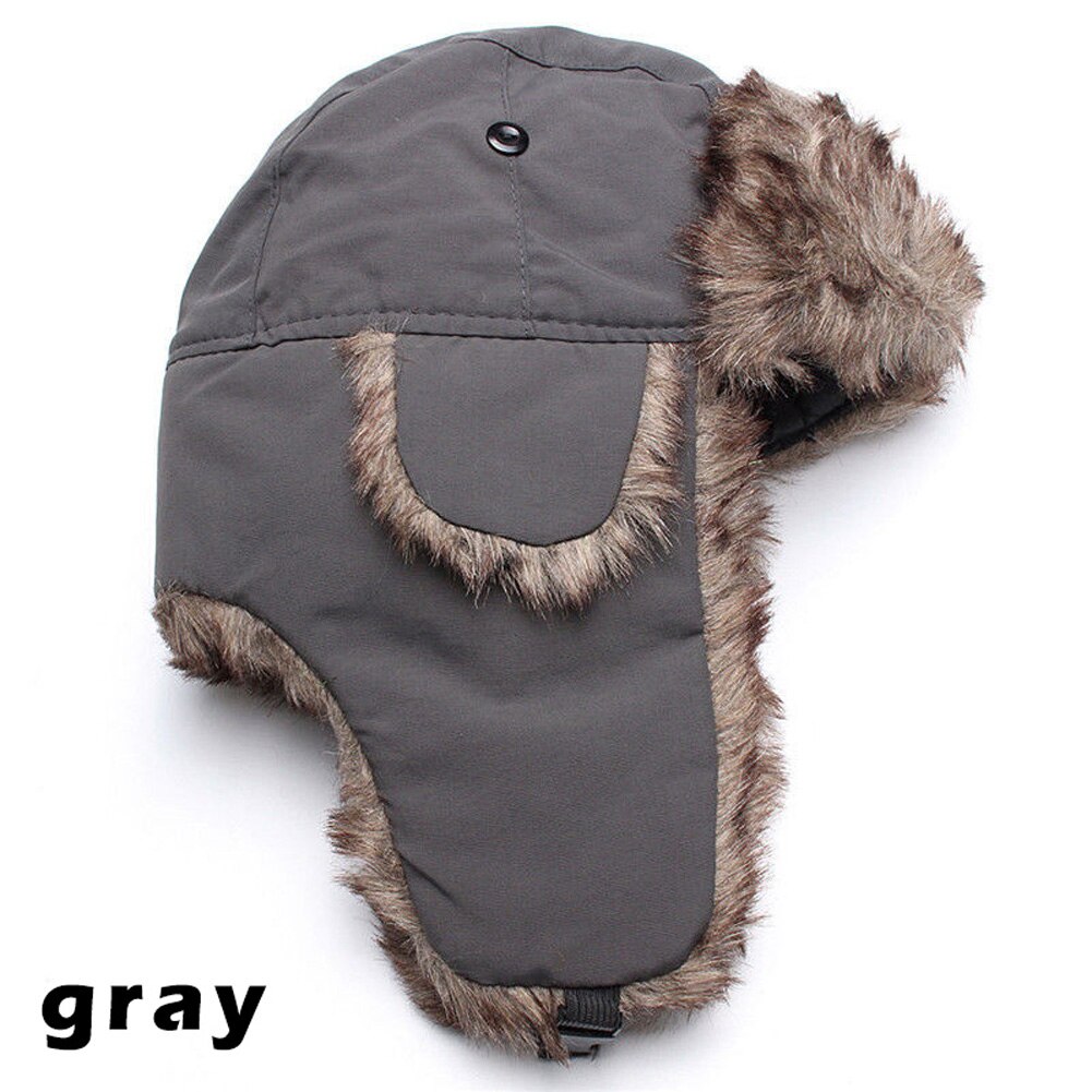 Gorro de esquí ruso para hombre y mujer, gorros gruesos con orejeras, cálidos, de piel Ushanka, a prueba de viento, FS99: Gris