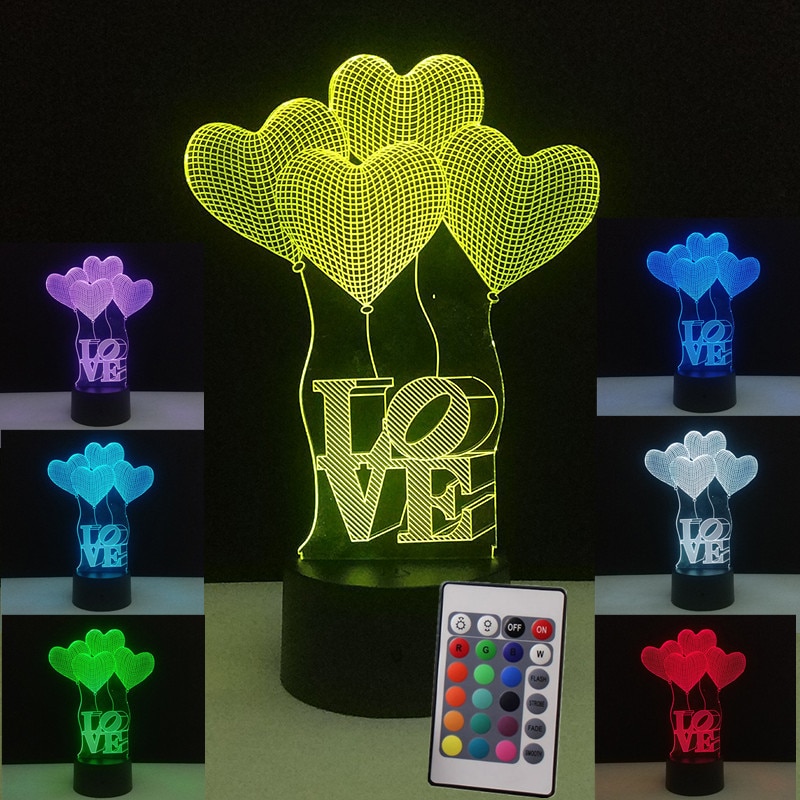 I LOVE YOU 3D LED Sweet Lover Heart Shape Glow in the dark for Valentine's Day Christmas Home Decor