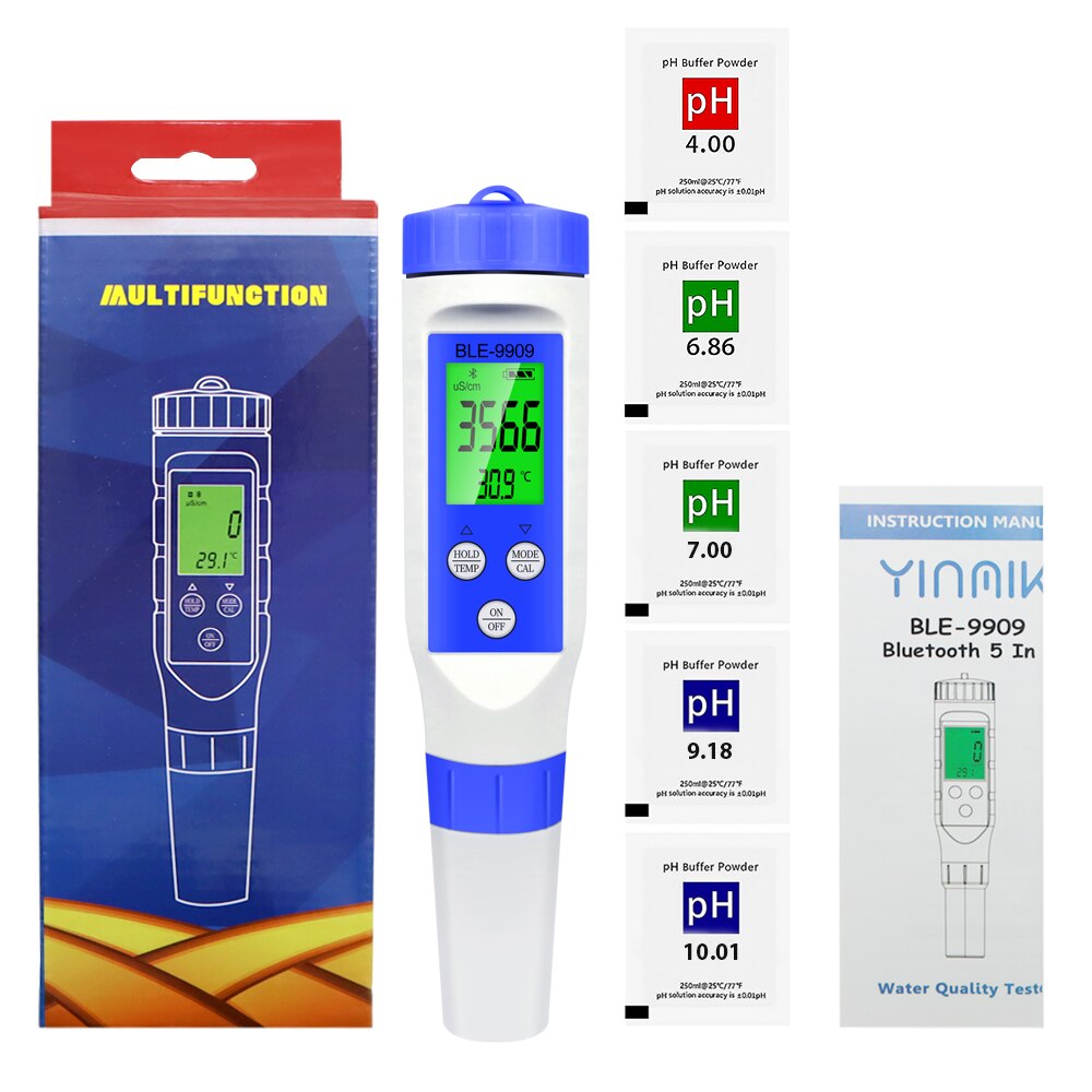Medidor de análisis de agua con Control por aplicación, Detector de de agua potable, PH/TDS/EC/salinidad/TEMP Pen, para laboratorio, piscina y Acuario: Default Title