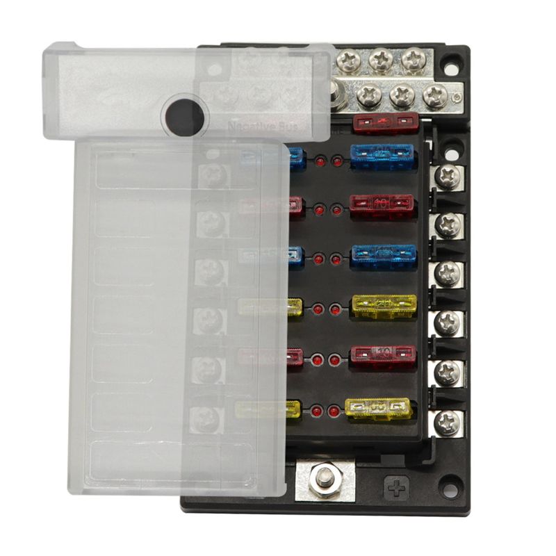 Porte-fusible 12 voies avec lumière de indicateur LED et jeu de barres négatif pour voiture 12/24V