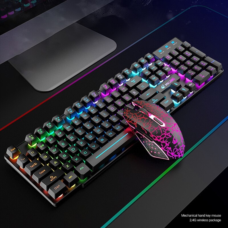 2.4G Wireless Gaming Keyboard and Mouse Set Colorful LED Breathing Light Keypad
