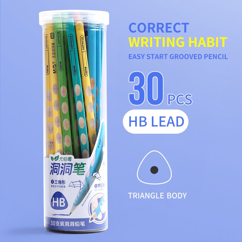 M&G 30pcs/lot Triangle Grooved Bulk Wooden Pencils No Harmful Lead Elements Triangle 2B/HB for School and Office Stationery: HB 30PCS SET