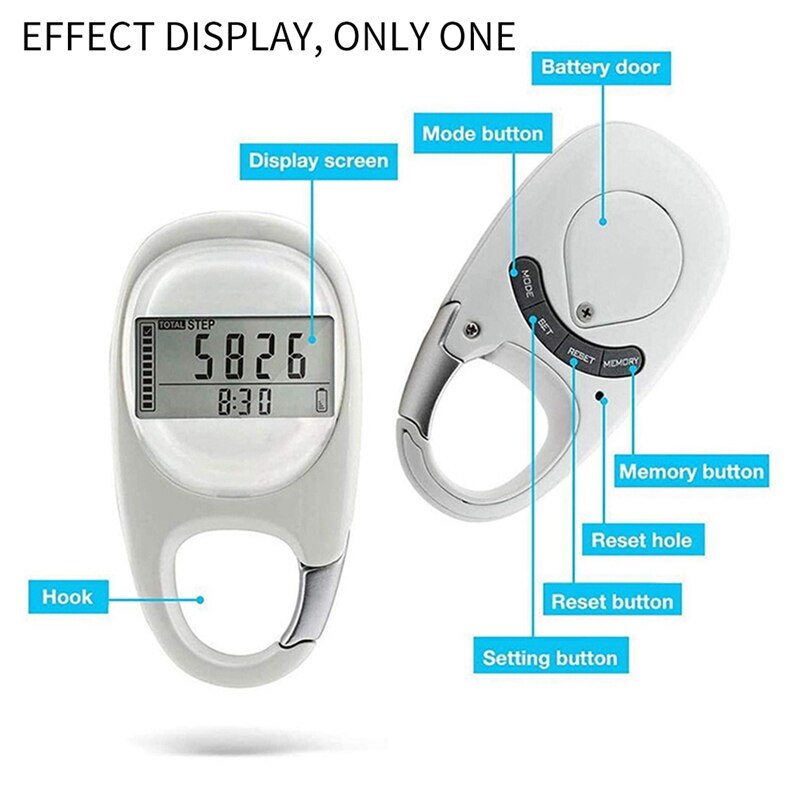 3D Induction Pedometer Electronic Pedometer With Carabiner Multi-Function Record Distance Tool For Walking And Running
