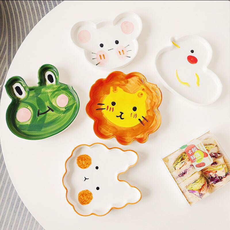 Art Graffiti Plate Ceramic Cartoon Plate Animal Plate Tableware Kitchen Korean Dish Set Nordic Salad Plate Tableware Household