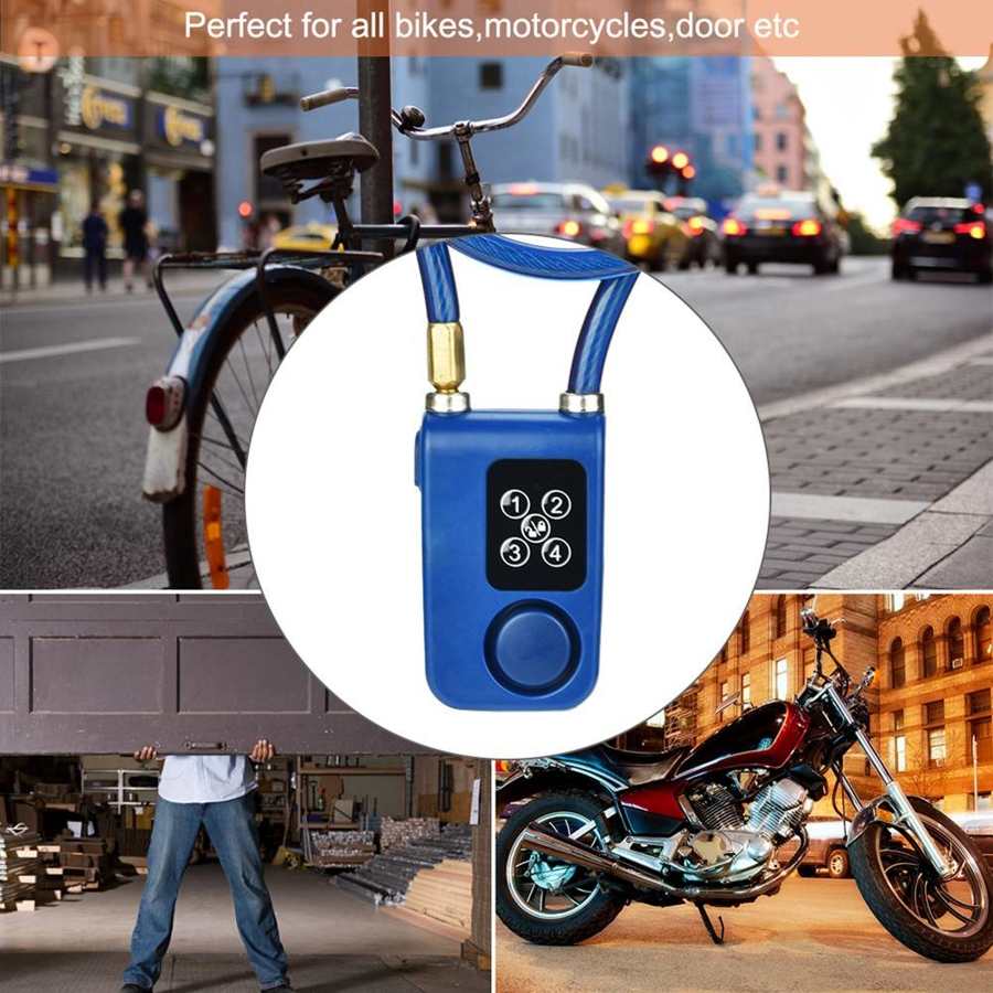 Cerradura de cadena antirrobo con alarma inteligente Y787 para puerta de bicicleta, Control de aplicación azul