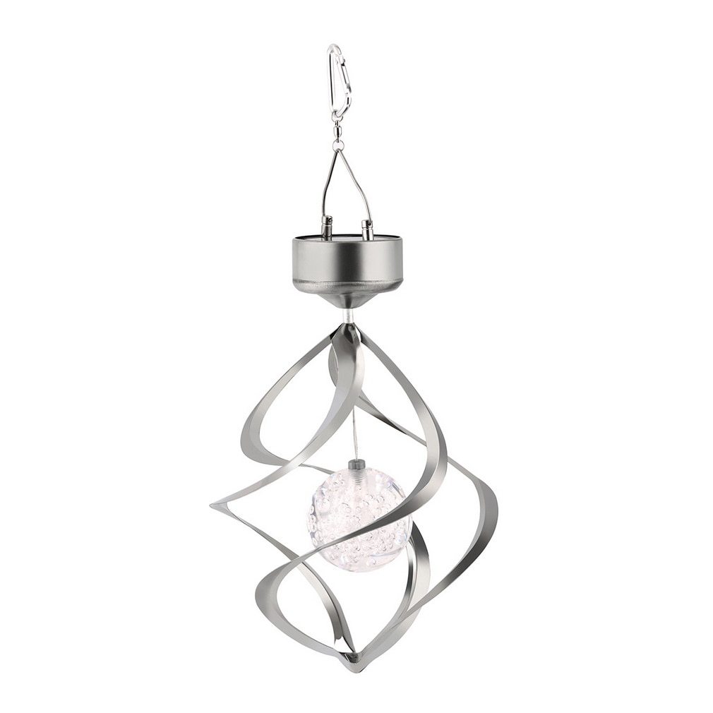Solar Wind Spinner with Color Changing Light Up Ball Solar Powered LED Wind Chimes Outdoor Hanging Spiral Garden Light Courtyard