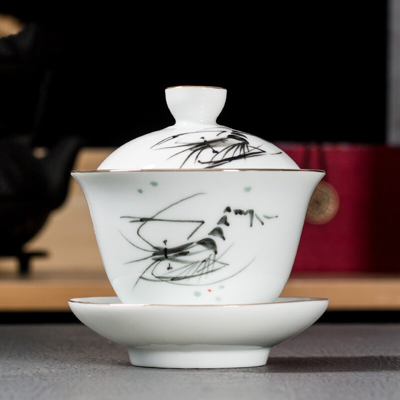 Chinese Style Ceramic Hand Painted Gaiwan Handmade Tea Bowl Set Tea Tureen Teacup Household Teaware Accessories Drinkware: F
