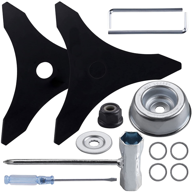 Brush Cutter Blade Kit 10 x 3 Inch 3 Teeth Steel Brush Blades with Blade Adapter