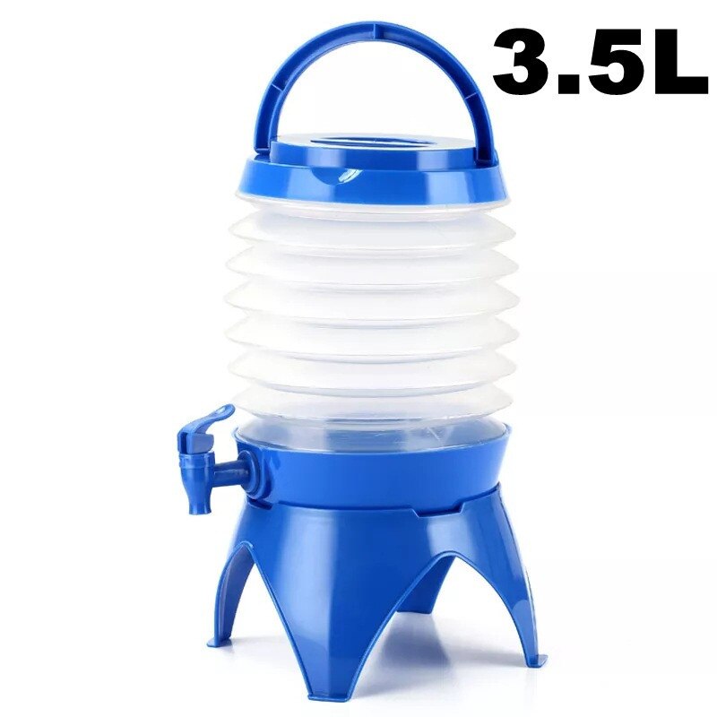 Tetera compresible plegable para exteriores, cubo de agua fría portátil, olla con mango de plástico con Pedestal, para acampar, senderismo, ciclismo y barbacoa: 3.5L Blue
