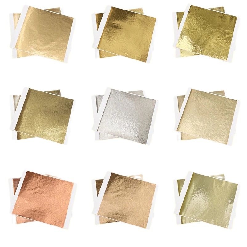 100 Uds. Hojas de hojas doradas de colores, manualidades de Arte de papel con purpurina plateada para paredes de muebles dorados, decoración Vintage de uñas, pintura DIY