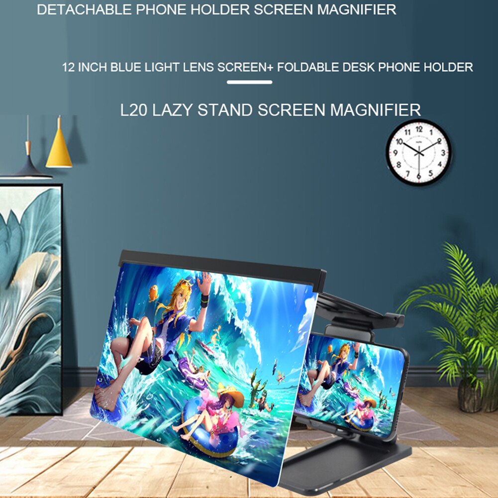 12Inch Horloge Video Opvouwbare Telefoon Screen Versterker 2 In 1 Stand 3D Hd Vergrootglas Draagbare Afneembare Verstelbare Hoek Voor films