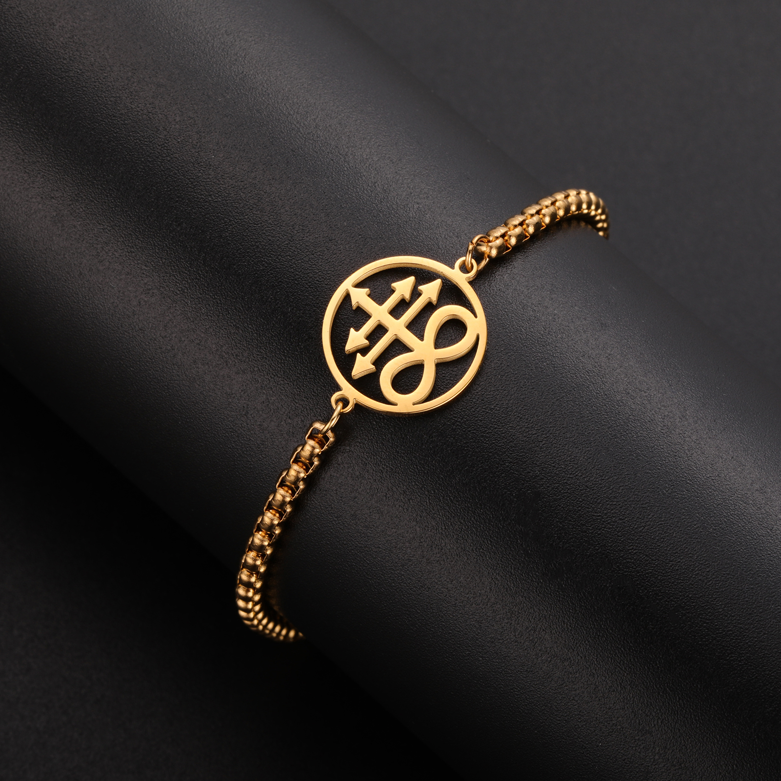 LIKGREAT Satanic Leviathan Kruis Signet Armband Vintage Demon Devil ketting Armband voor Mannen Talisman Amulet Sieraden: Reddish Brown