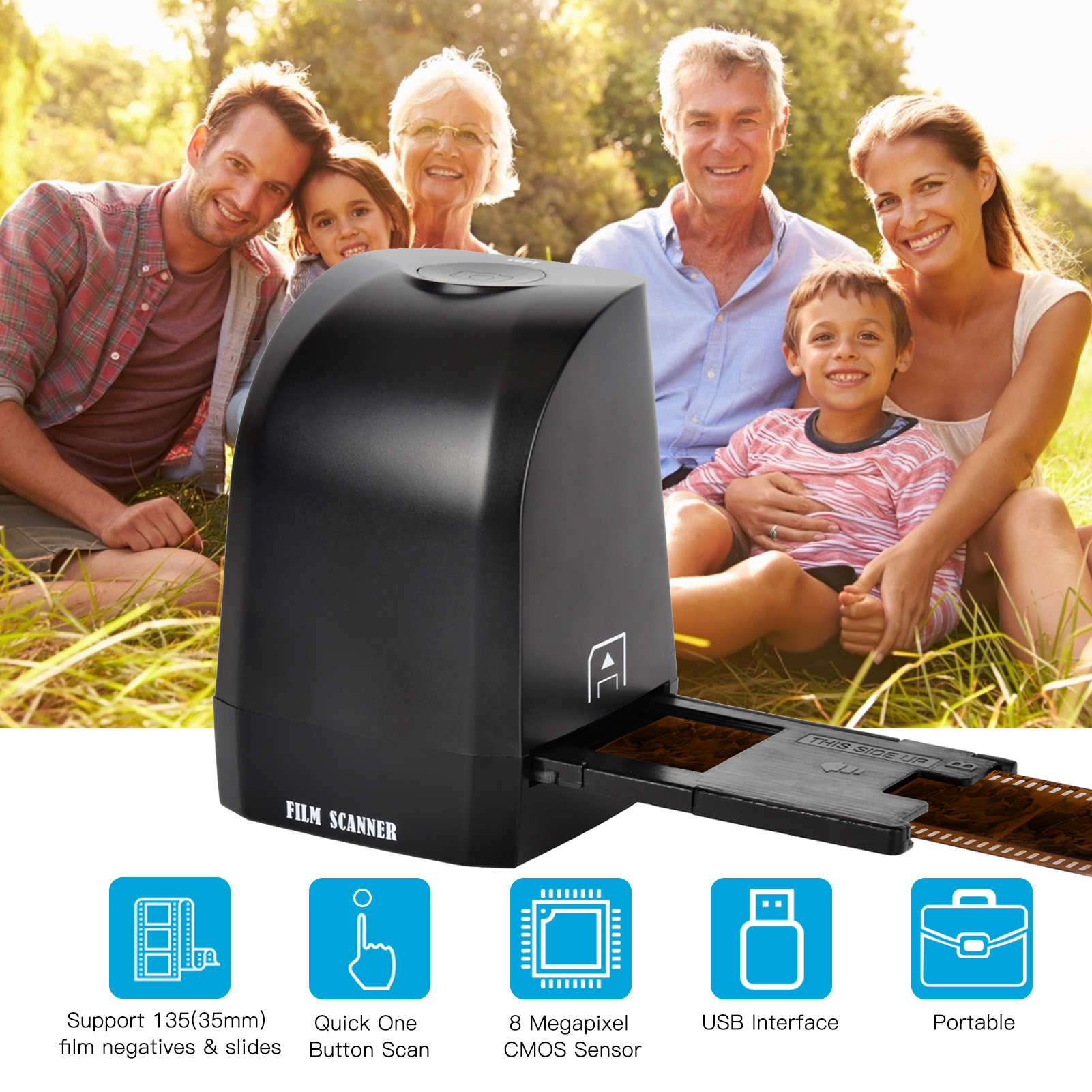 135 Film Slide Scanner Converter Portable Negative Film Scanner 8 Megapixel 35mm/135mm Slides &amp; Negatives to Digital JPEG Photos
