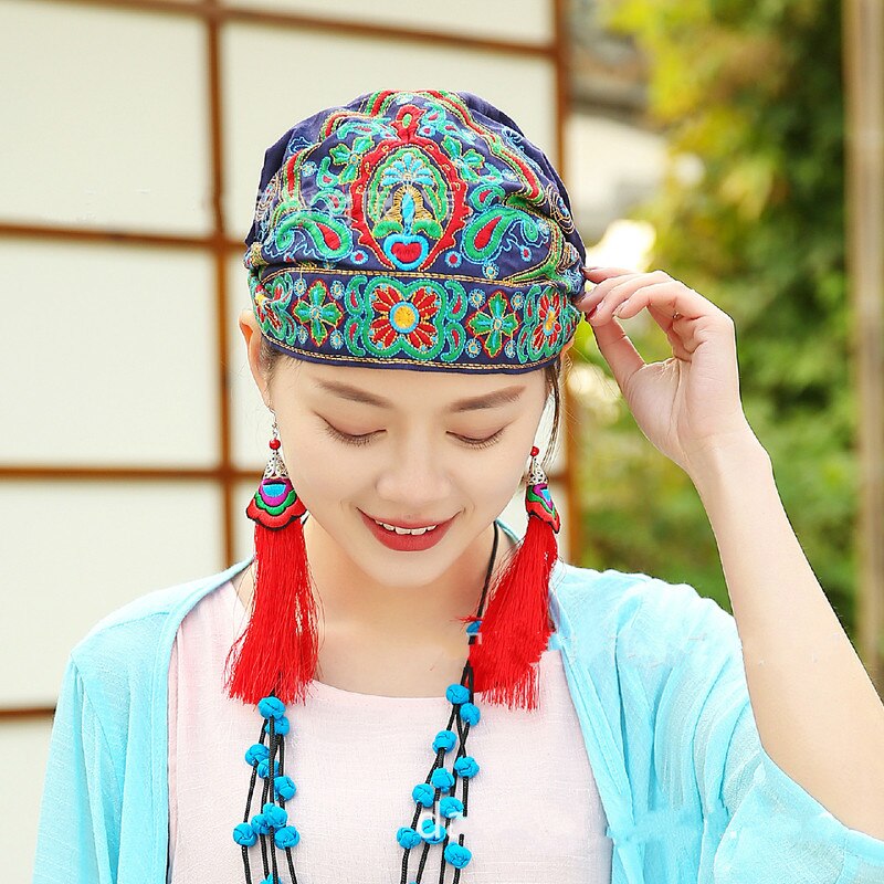 Chapeaux pour femmes, Style mexicain ethnique Vintage, fleurs brodées, Bandanas imprimés rouges, bonnets