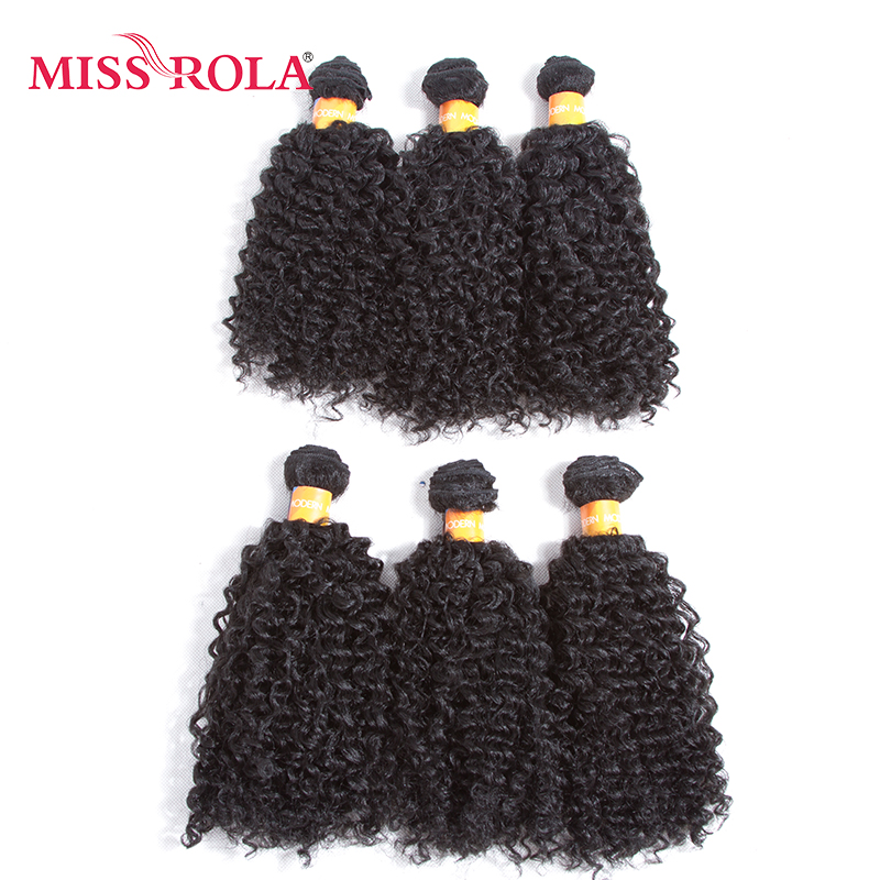Miss Rola, extensiones de cabello sintético rizado 1B n. ° 9,5 "pulgadas, 6 unidades por paquete, mechones ondulados Kanekalon, ofertas, máquina cosida, doble trama