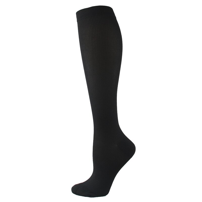 Medias de compresión para hombre y mujer, calcetines adelgazantes para la circulación sanguínea, antifatiga, cómodos, de viaje, Color sólido: Negro / women