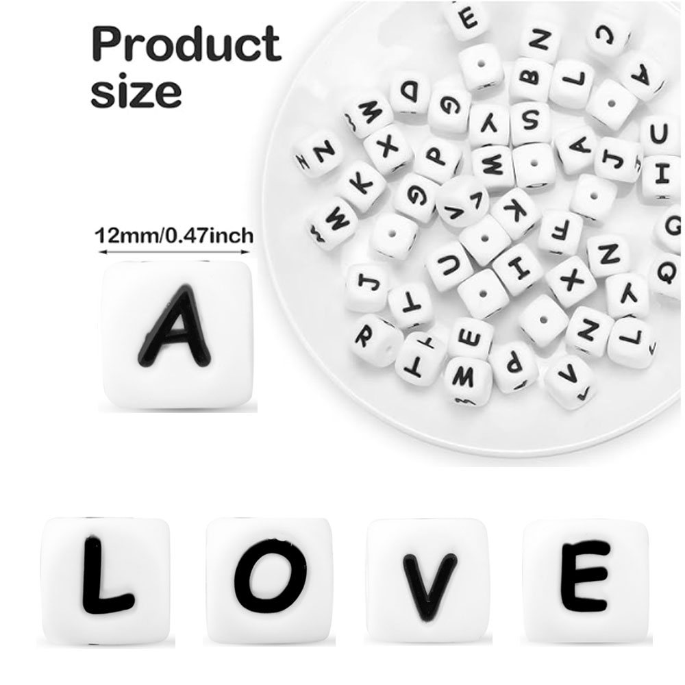 10 Stuks 12mm Brief Siliconen Kralen Kubus Wit Alfabet Kralen A-Z Losse Afstand Kralen Diy Armband Sieraden Accessoires