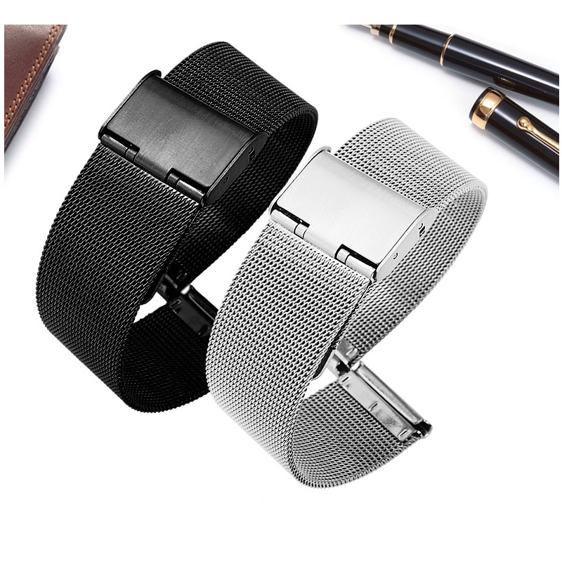 Milanese Horlogeband 12Mm 14Mm 16Mm 18Mm 20Mm 22Mm 24Mm Universele Rvs Metalen horloge Band Strap Armband Zwart Rose Goud