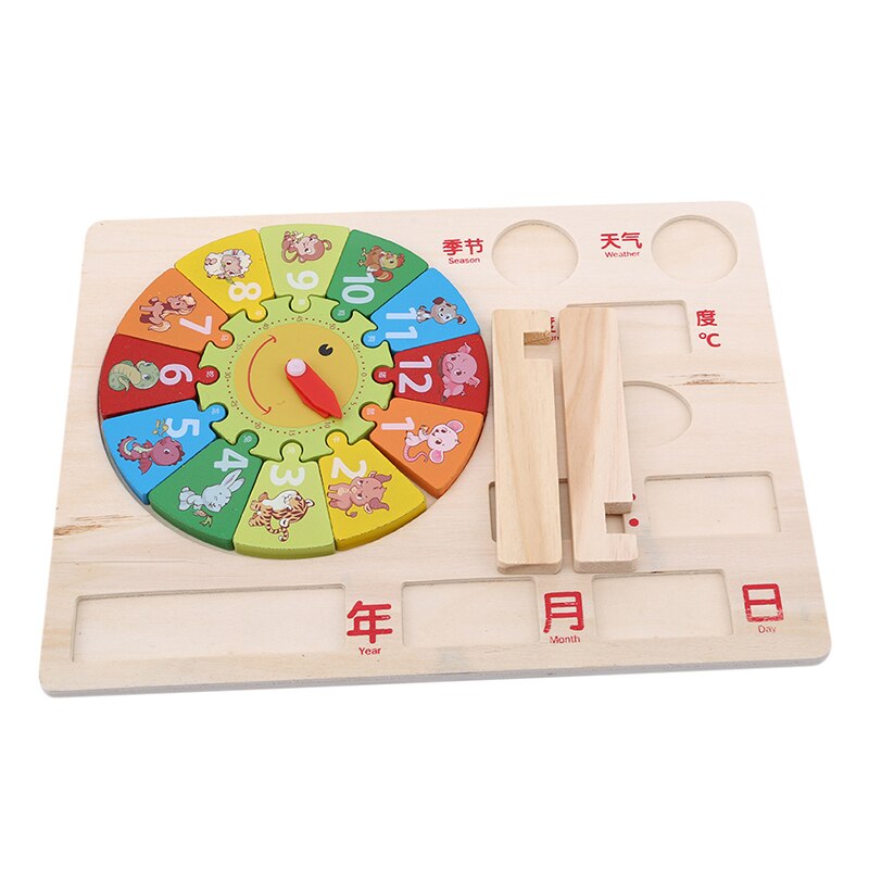 Digital Clock Educational Wooden Toys Baby Kids Cognition 12 Numbers Geometry Wood Puzzle Animal Learn Know Time Calendar ClocK