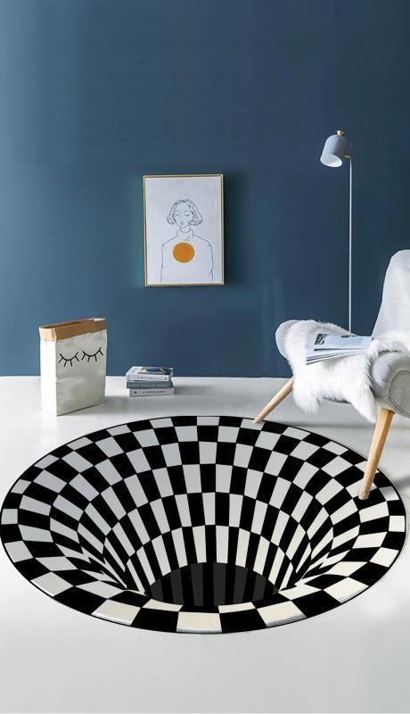 LazyChild 3D Vortex Illusion Back Rug Carpet Living Room Decoration Tapis Impression Print Bottomless Hole Decor Rugs Mat: 60CM