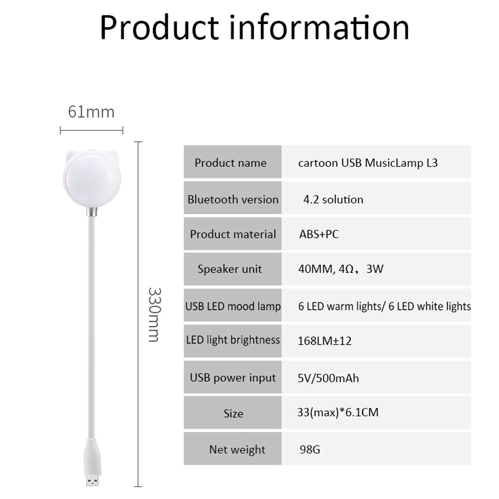 DISOUR Mini Bluetooth Speaker Wireless USB Interface with Touch Adjustable LED Light Cartoon Subwoofer Small Sound Night Light