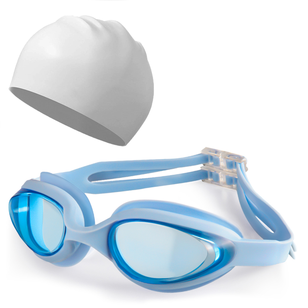 Zwembril Cap Volwassen HD Anti-condens Zwembril Set Waterdichte siliconen zwembril Anti-UV zwembril: Deep Blue