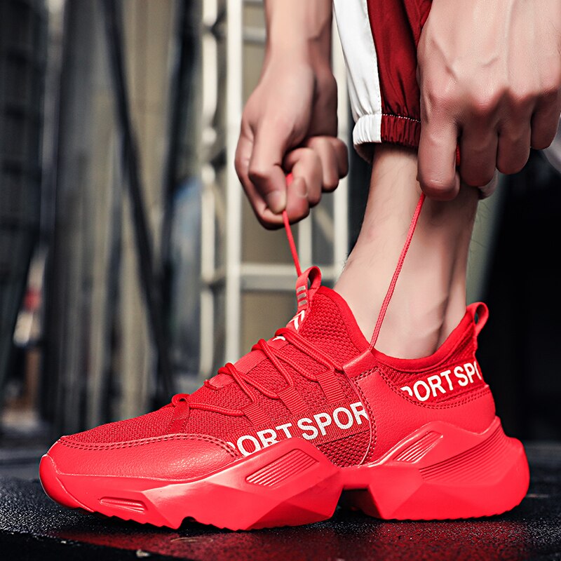 Lette åndbare sneakers mænd alle røde sorte hvide mesh sko mænd mænd fritidssko herresko