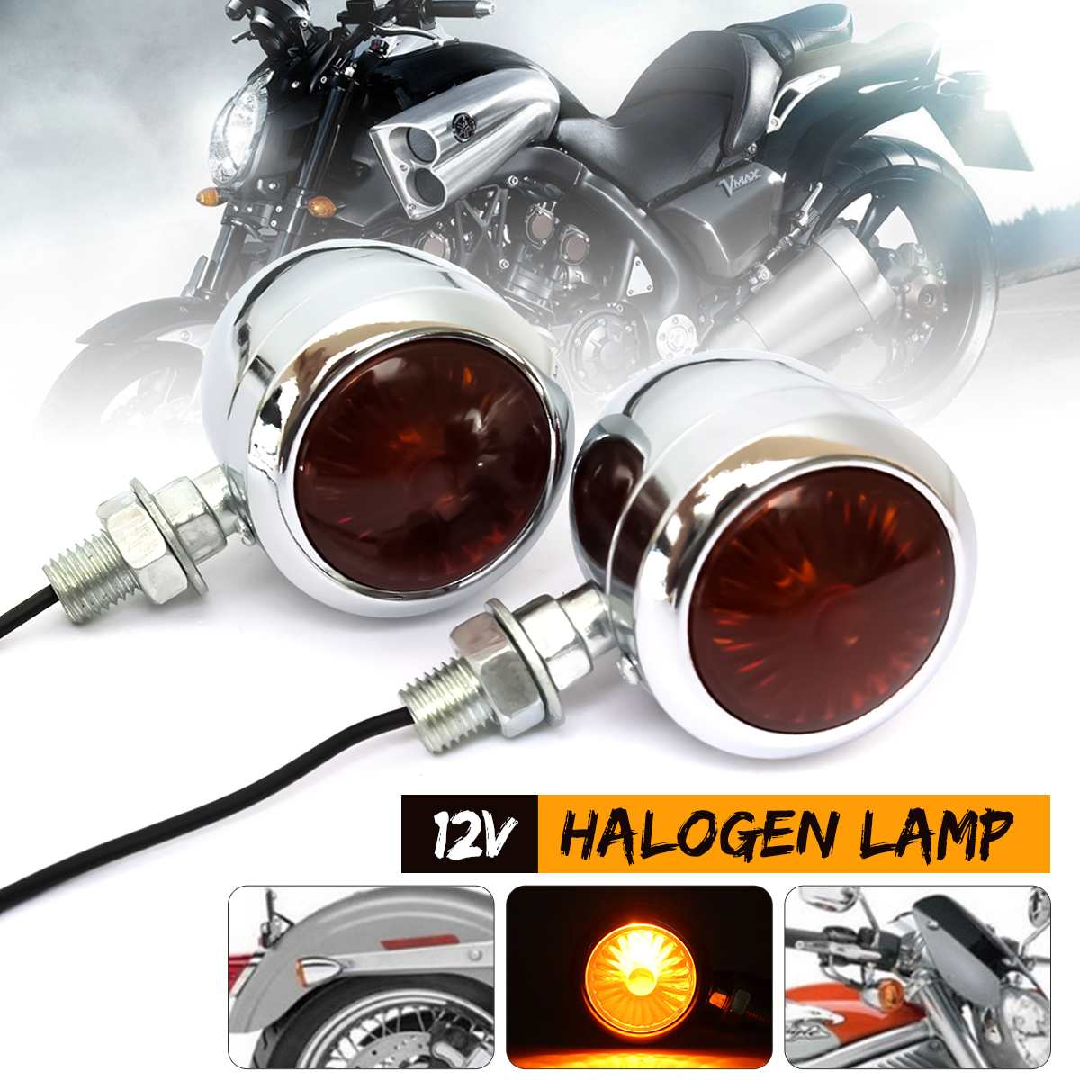 Pcs V Retro Metal Chrome Motorfiets Richtingaanwijzer Halogeenlamp