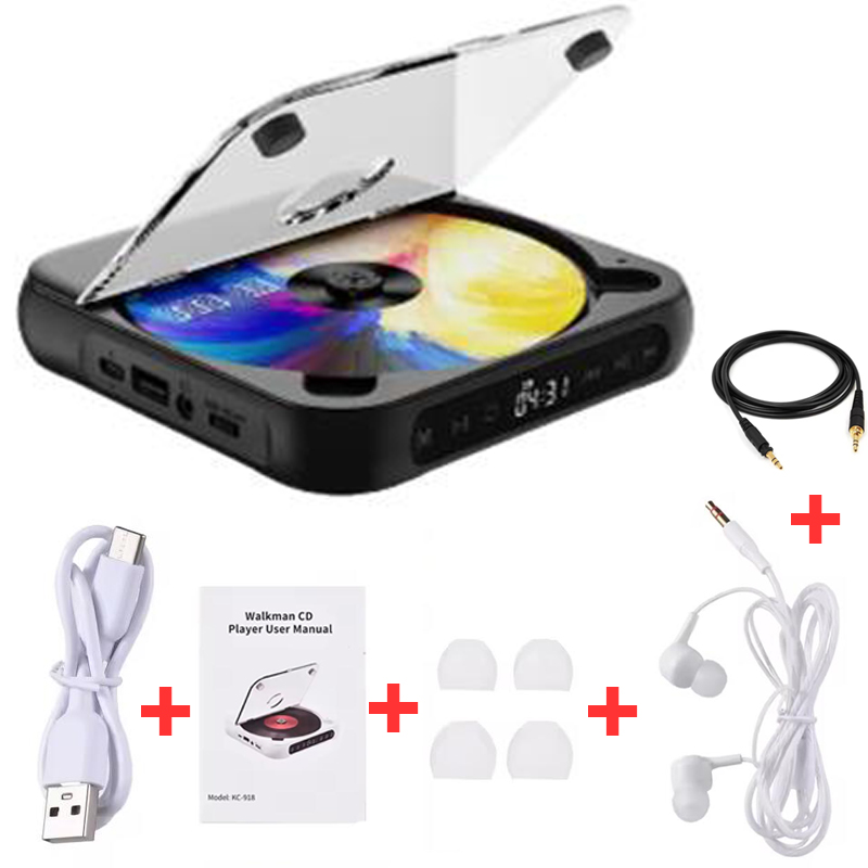 Reprodutor de cd compatível com bluetooth, tela lcd, reprodutor de cd para carro, repetição de bateria de 1200 mah, amigo, família, estudante, portátil, dvd player: Preto