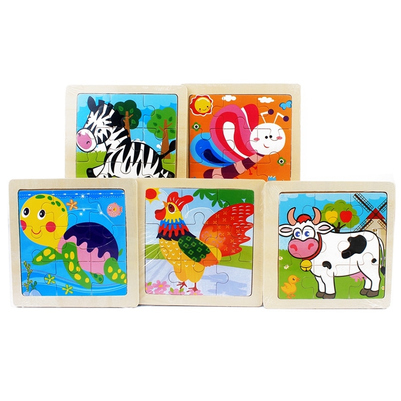 Kids Toys Cartoon Lovely Animal/Vehicle/Farm/Ocean Jigsaw Puzzle Wooden Toy Preschool Early Educational Learning for Children