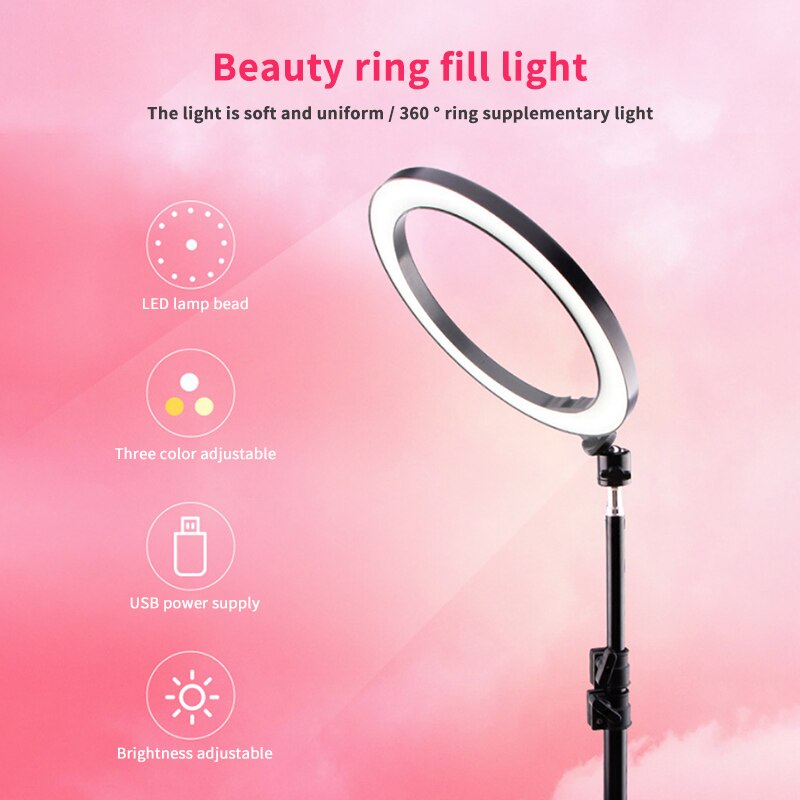 Selfie Ring Lamp Led Ring Light Selfie For Ring Phone Photography Lighting Camera Tripod Kit Photo Equipment Para Air Black