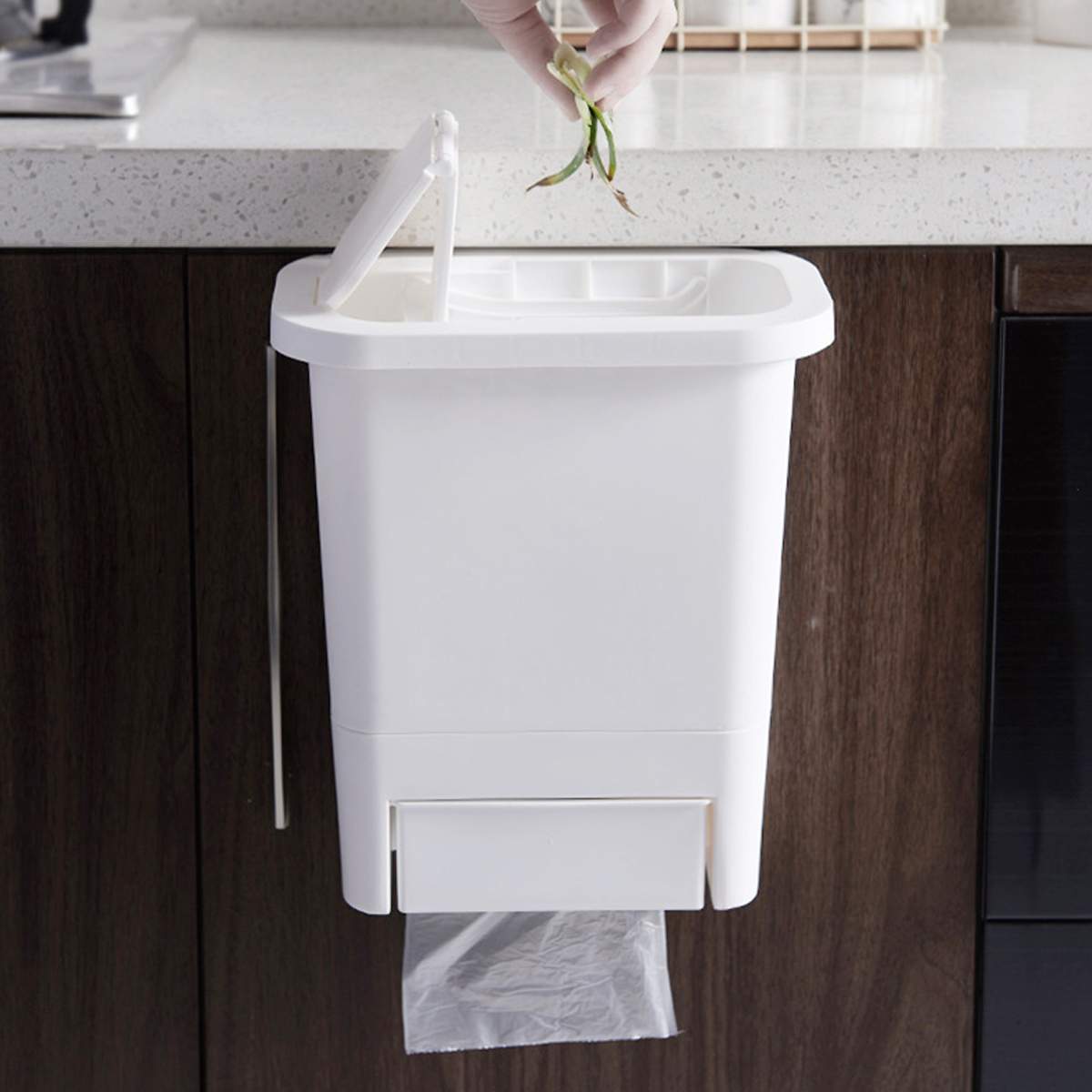 Multifunction Hanging Trash Can with Lid Kitchen Cabinet Door Wall-mounted Waste Baskets Trash Garbage Bin Can Rubbish Container