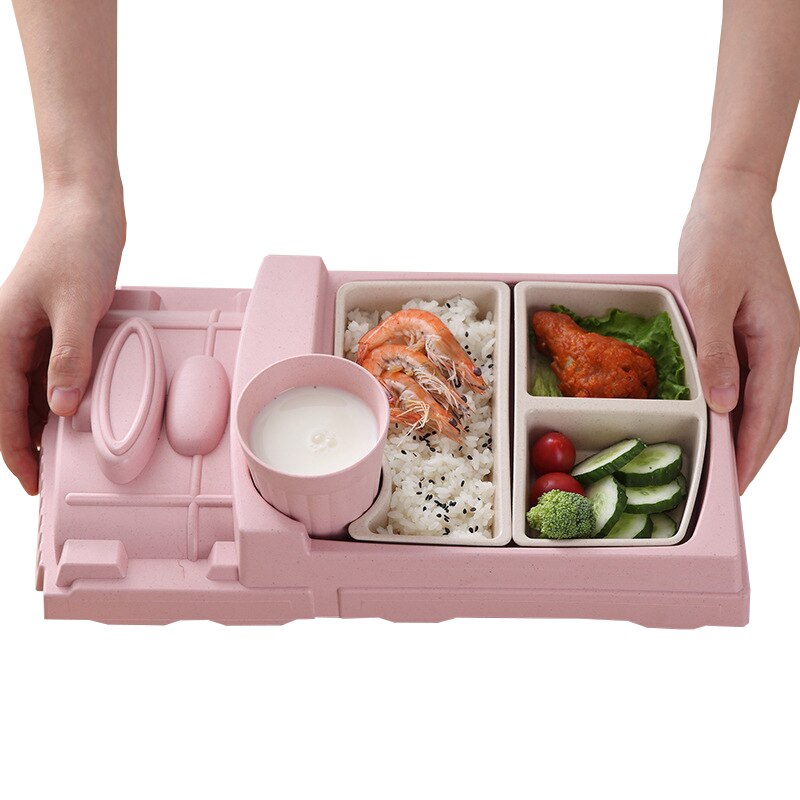 Bandeja creativa con forma de tren de bebé de fibra de bambú, bandeja de platos con dibujos animados resistente a golpes, bonita caja de almuerzo, tazón de arroz para niños