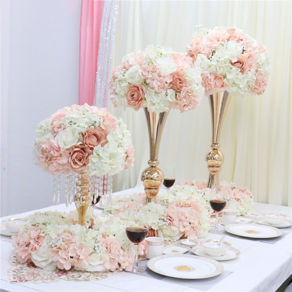 Candelabros de oro blanco y plata para decoración de bodas, candelabro de Metal, soporte de flores, florero de mesa, centro de mesa, estante de flores para eventos, plomo de carretera