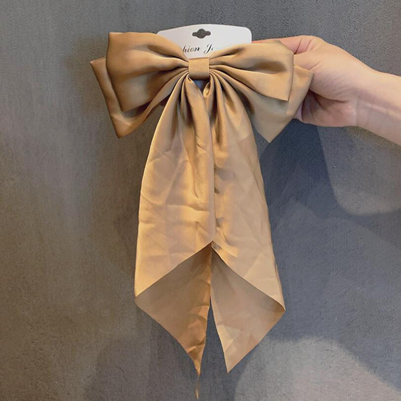 Vintage Zwarte Grote Grote Satijnen Strik Haar Clip Voor Vrouwen Meisjes Bruiloft Lange Lint Koreaanse Haarspelden Baret Haar Accessoires: Khaki