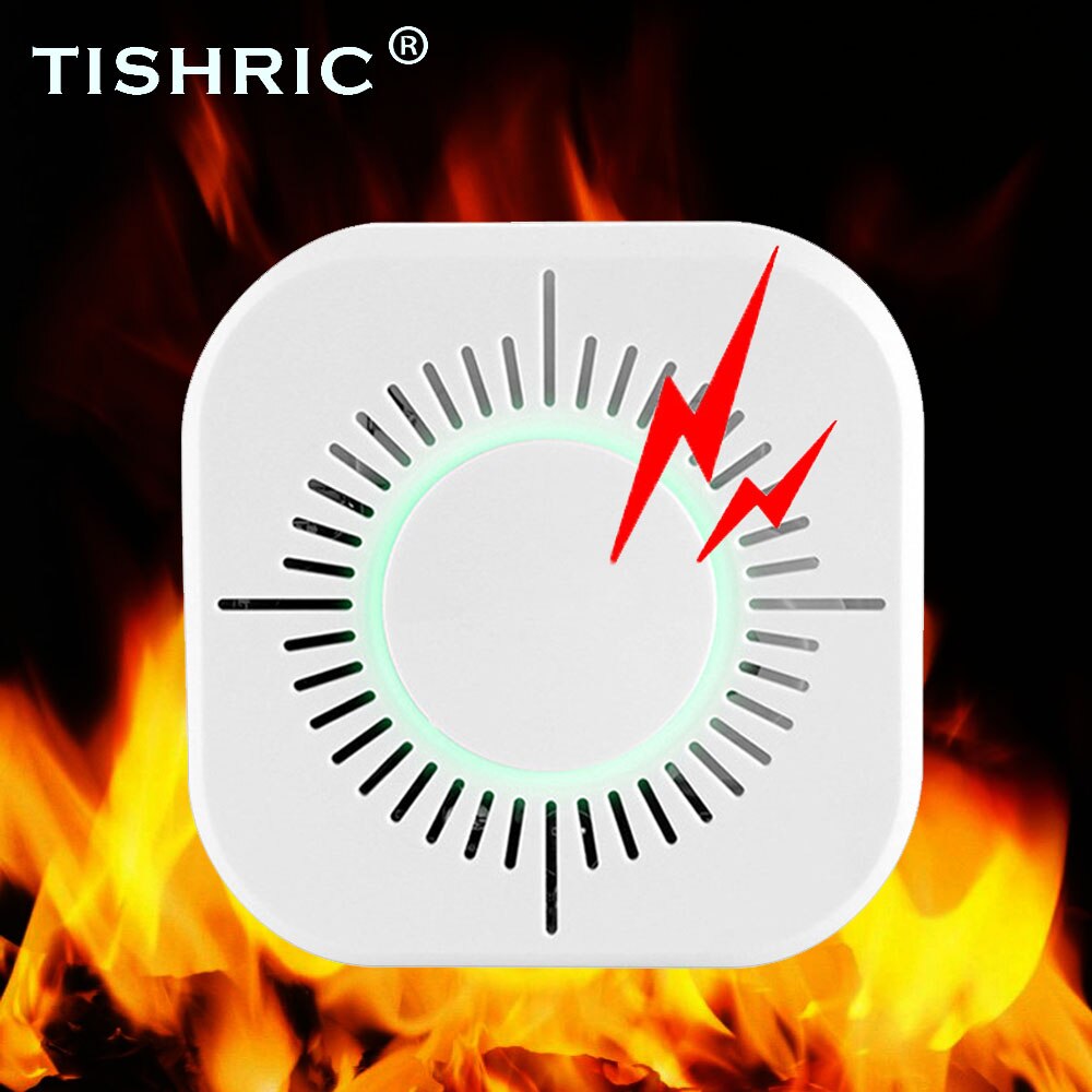 TISHRIC 433MHz Wireless Smoke Sensor Detector Protection Smoke Detector Fire Alarm System Security Work with Sonoff RF Bridge