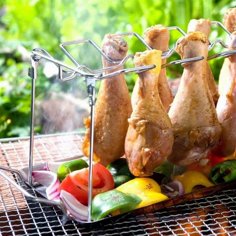 Stainless Steel Grilled Chicken Leg Rack with Bottom Tray Grilled Chicken Rack Barbecue Tray Barbecue Rack BBQ Barbecue Rack