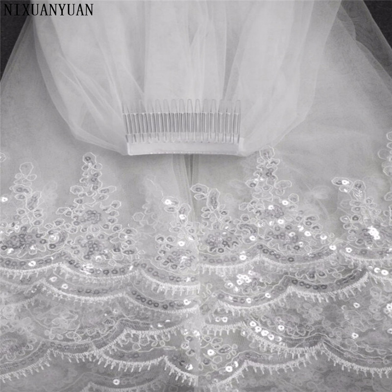 Velo de novia de dos capas, velo de boda de tul blanco marfil con borde de encaje, accesorios de boda, velos de novia