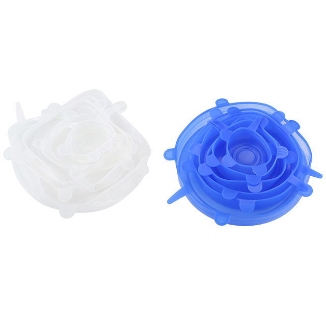 Funda de silicona para PC, tapas elásticas reutilizables para envolver comida hermética, mantener el bol sellado fresco, utensilios de cocina, 12 Uds.: 6 White 6 Blue