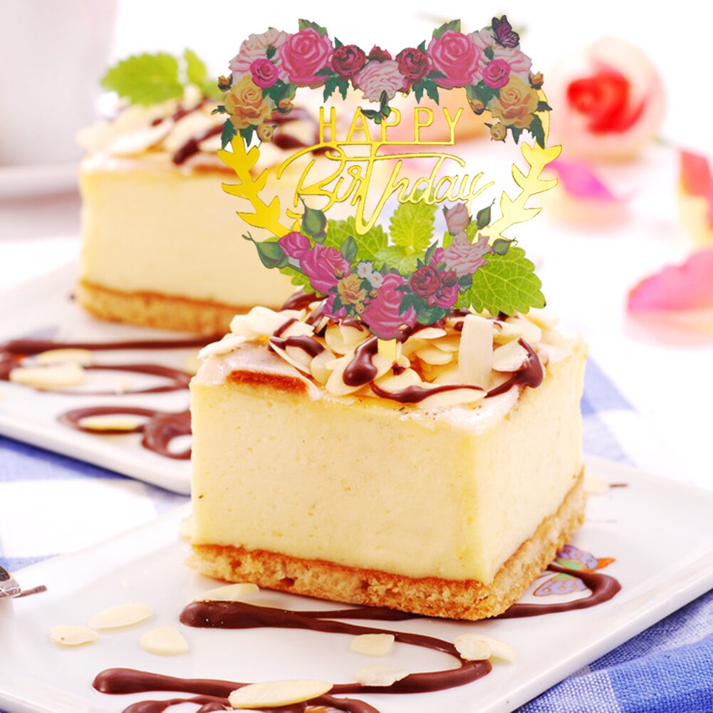 Acrylic Cake Insert Card Wedding Dessert Topper Happy Birthday Cake Topper for Cupcake Birthday Party Decoration