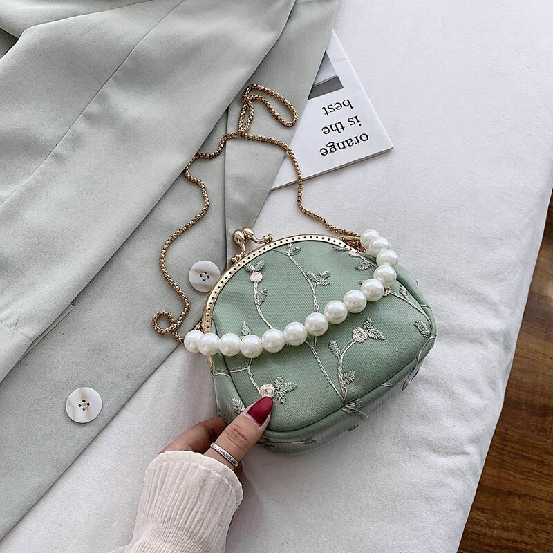 Blonder klip taske perle mini tote taske sommer kvinders håndtaske kæde skulder messenger taske rejsetaske: Stor grøn