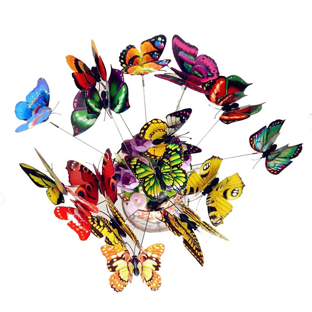 50Pcs Kleurrijke Kunstmatige Vlinder Met Staven Plastic Simulatie Nep Vlinders Ornamenten Decoratie Voor Tuin Bloempot