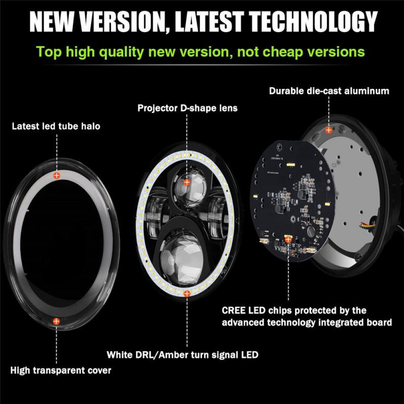 2 Stuks 7 Inch Led Koplampen Halo Hoek Eye Voor Jeep Wrangler Jk Tj Cj Lj 150 W/st Motorfiets Signaal lamp Werk Licht