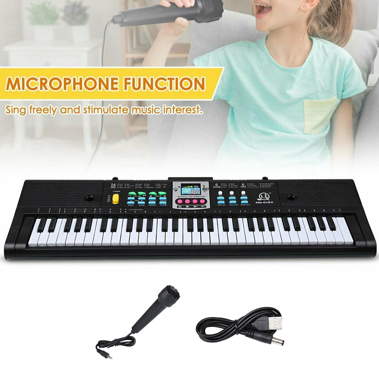 Portable 61-Key USB Keyboard with USB Cable Music Instruments Electric Digital Piano Organ with Microphone Kit