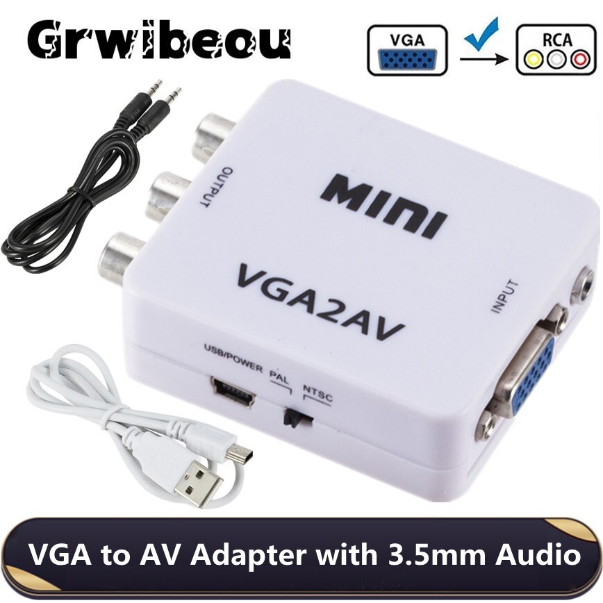 Grwibeou 1080P Mini Vga Naar Av Converter Adapter Met 3.5Mm Audio Kabel Vga Naar Av Hd Converter Voor pc Naar Tv Hd Computer Naar Tv