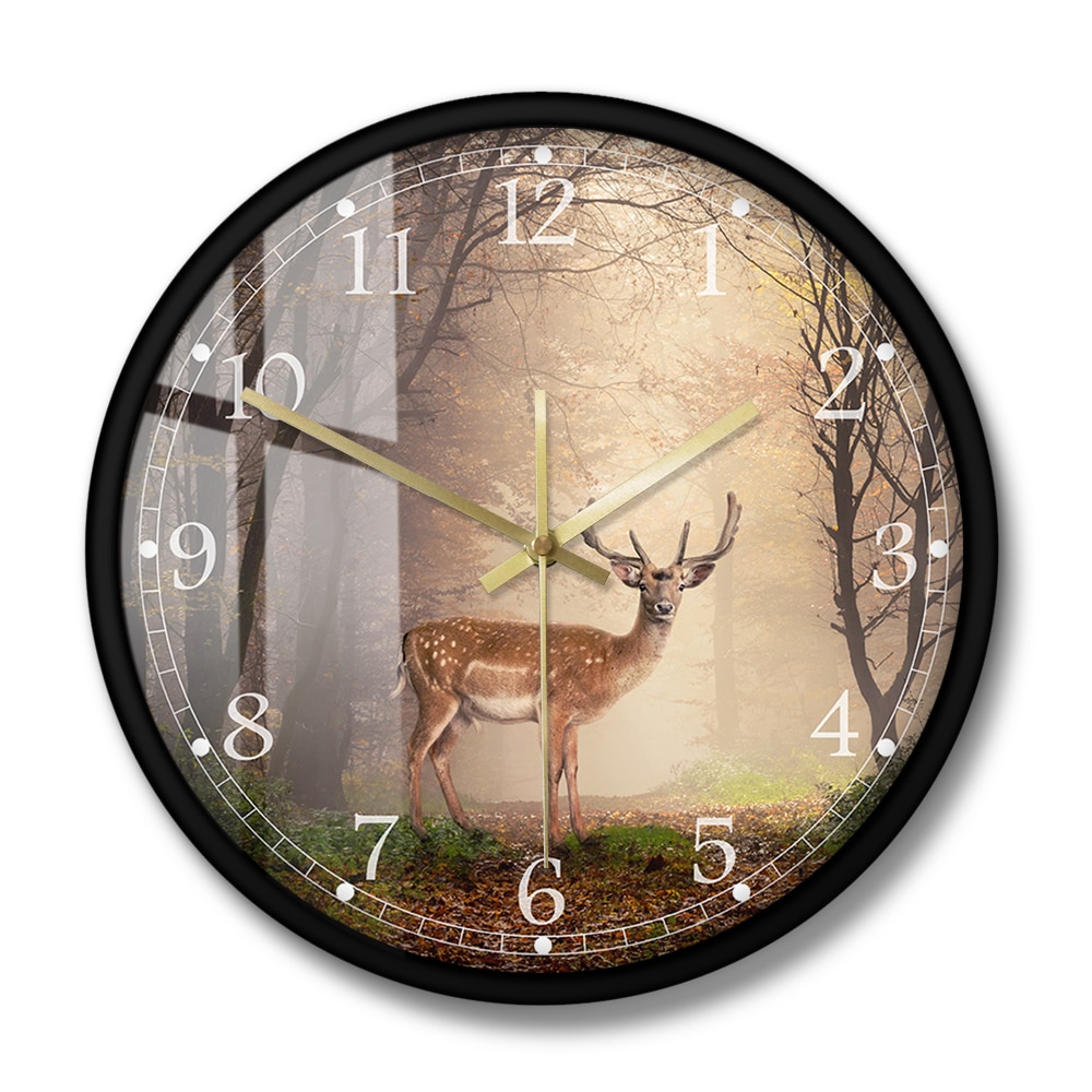 Fallow Deer In A Dreamy Forest Scene Decorative Silent Wall Clock Living Room Animal Wall Art Decor Modern Hanging Wall Watch
