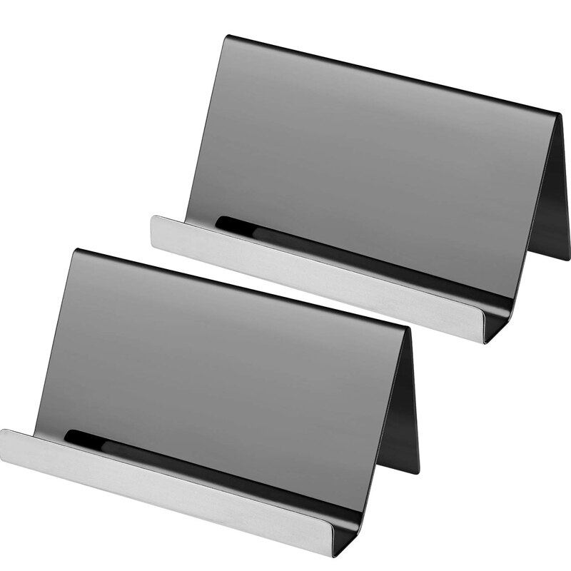 2 Pack Stainless Steel Business Cards Holders Desktop Card Display Business Card Rack Organizer (Black): Default Title