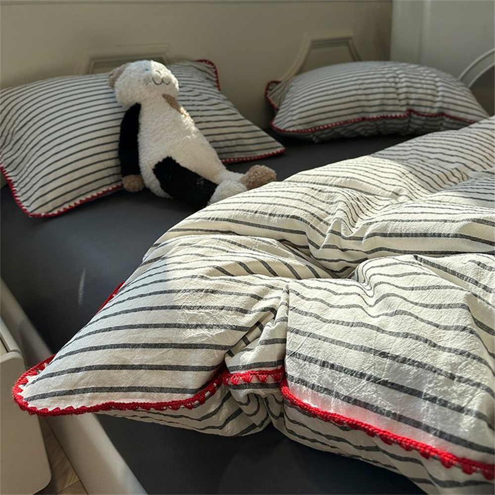 eins nordisch Streifen Bettbezug-einstellen, minimalistischer Bettbezug und Laken, Kissenbezug, gewaschene Baumwolle, Heimbettwäsche, Bettwäsche für Jungen und Erwachsene