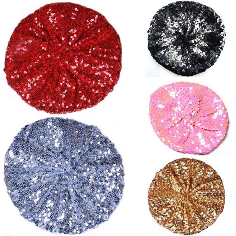 Stylish Newly Ladies Girls Sequins Shinny Beret Hat Party Dance Disco Caps 5 Colors Bling Solid Color Women Accessories