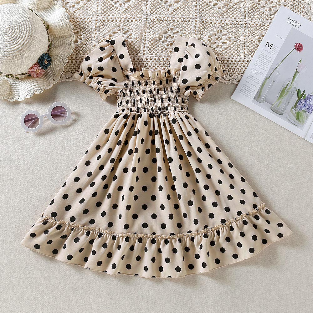Bear Leader Casual Meisjes Jurk 2022 Zomer Bladerdeeg Mouw Polka Dot Jurk Kinderen Party Princess Jurken Voor 2-6Y Kids kleding